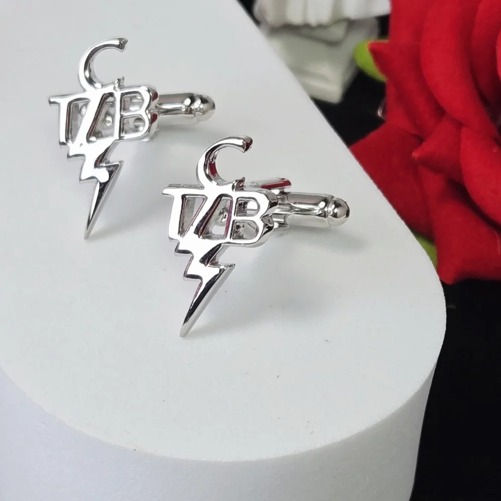 TCB Lightning Bolt Cufflinks Silver Elvis Inspired Rockabilly French Cuff Formal